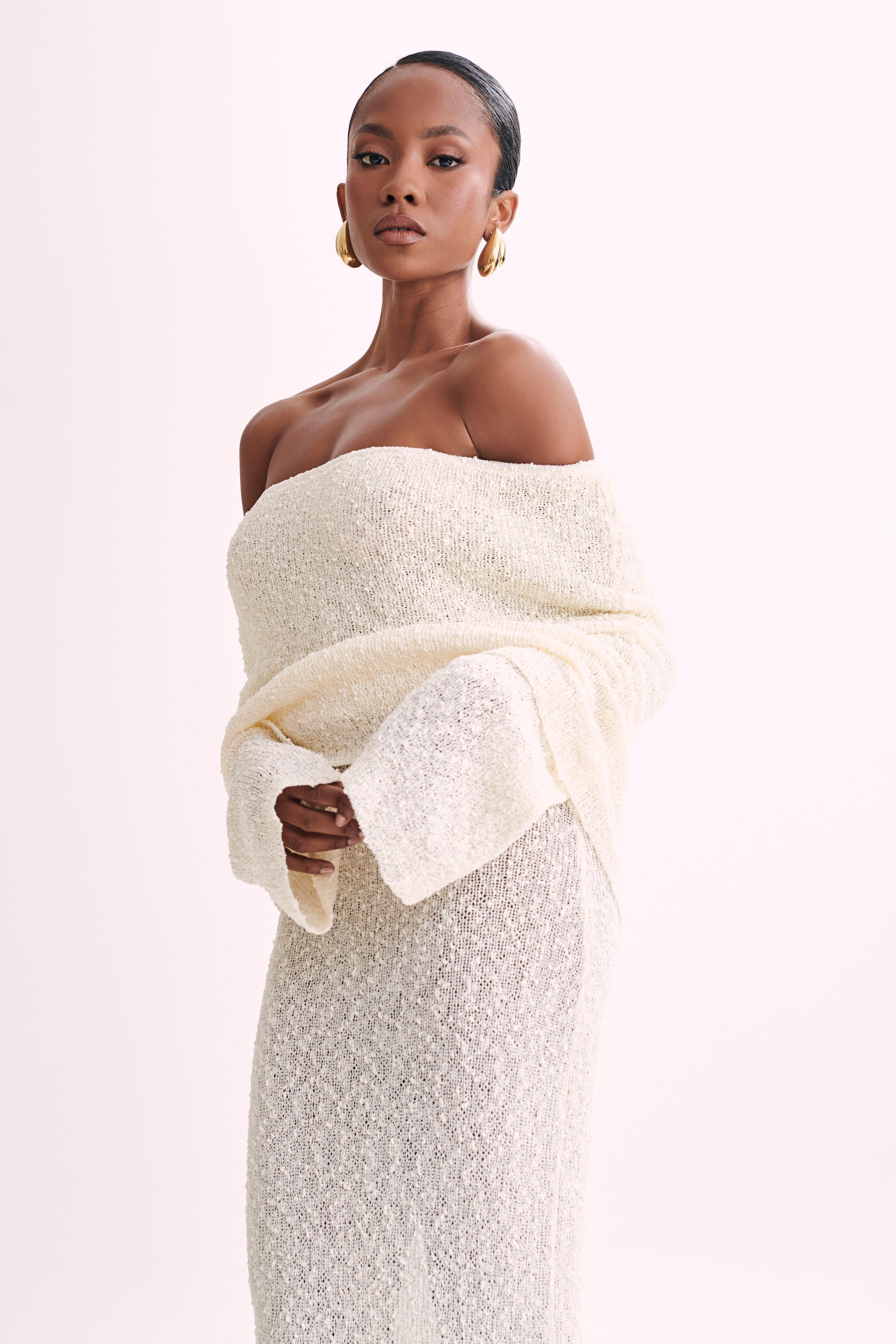 Isaya Maxi-jurk off-shoulder bouclé voor dames