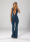 Denim jumpsuit met hartvormige uitsnede en flared pijpen, front view