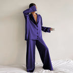 Rozella | Pyjamaset met knoopsluiting en wijde pijpen van satijn voor dames