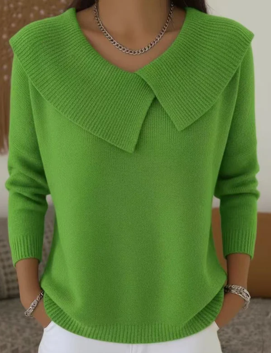 Lime green sweater with oversized collar front view