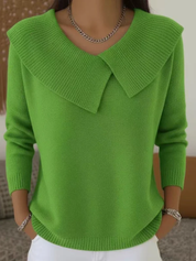 Lime green sweater with oversized collar front view