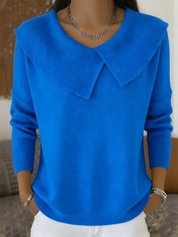 Bright blue sweater with oversized collar front view