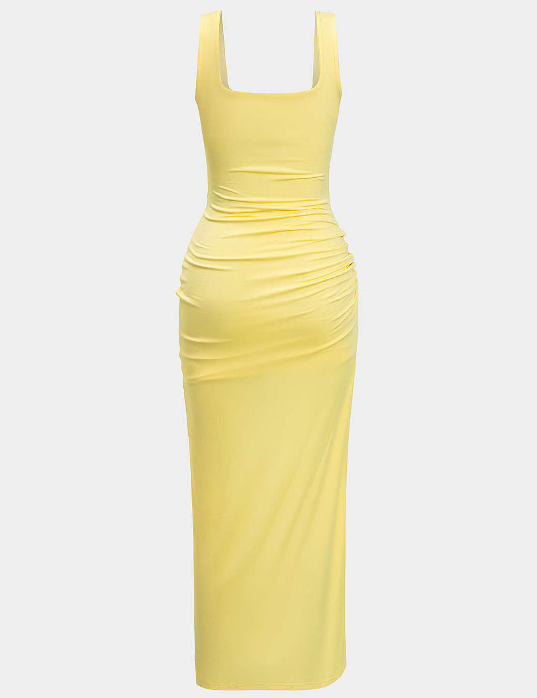 Midi dress yellow back view with side slit