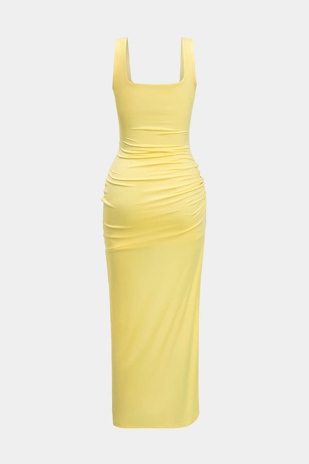 Midi dress yellow back view with side slit