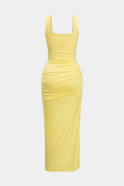 Midi dress yellow back view with side slit