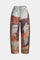 Jeans featuring patchwork design with mixed denim textures and colors front view