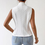 White structured gilet back view with textured pattern