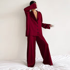 Rozella | Pyjamaset met knoopsluiting en wijde pijpen van satijn voor dames