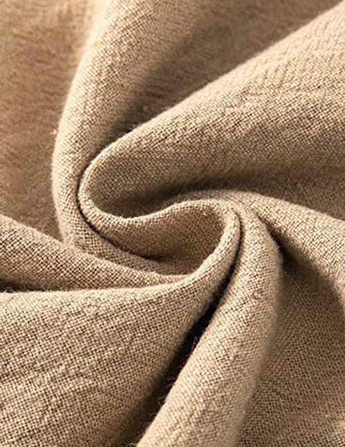 Zomerpants katoen-linnen beige textuur detail