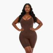 Brown shaping bodysuit model wearing front view