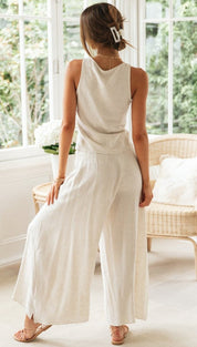 White linen loungewear set back view