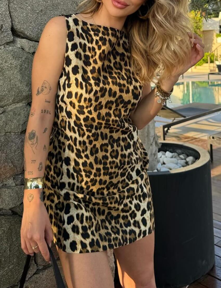 Leopard print dress sleeveless front view
