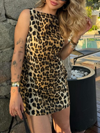 Leopard print dress sleeveless front view