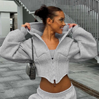Gray hoodie with corset detail side view