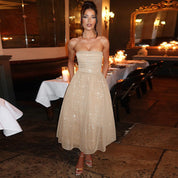 Beige glitter dress front view
