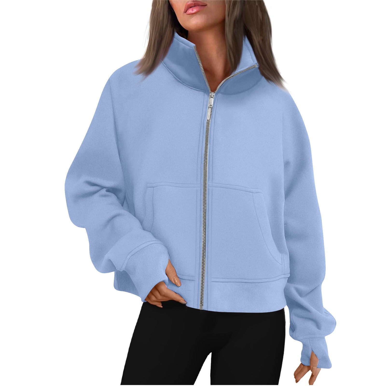 Light blue training jacket with thumbholes front view