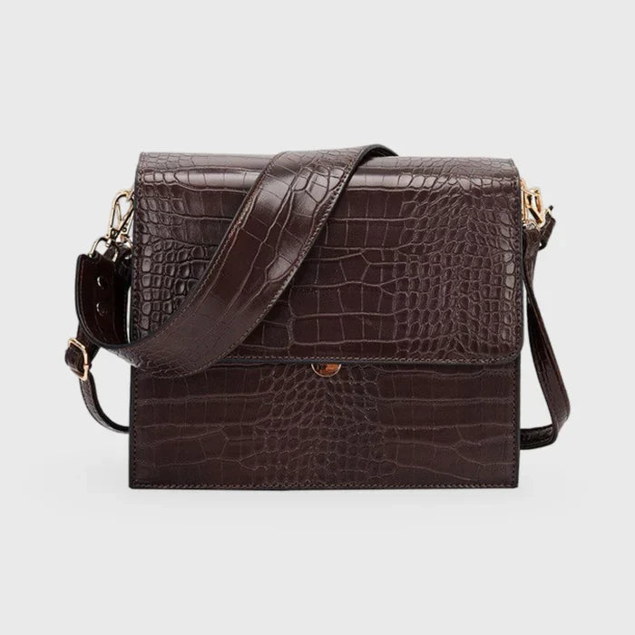 Aven Compacte crossbody schoudertas met crocoprint in leer