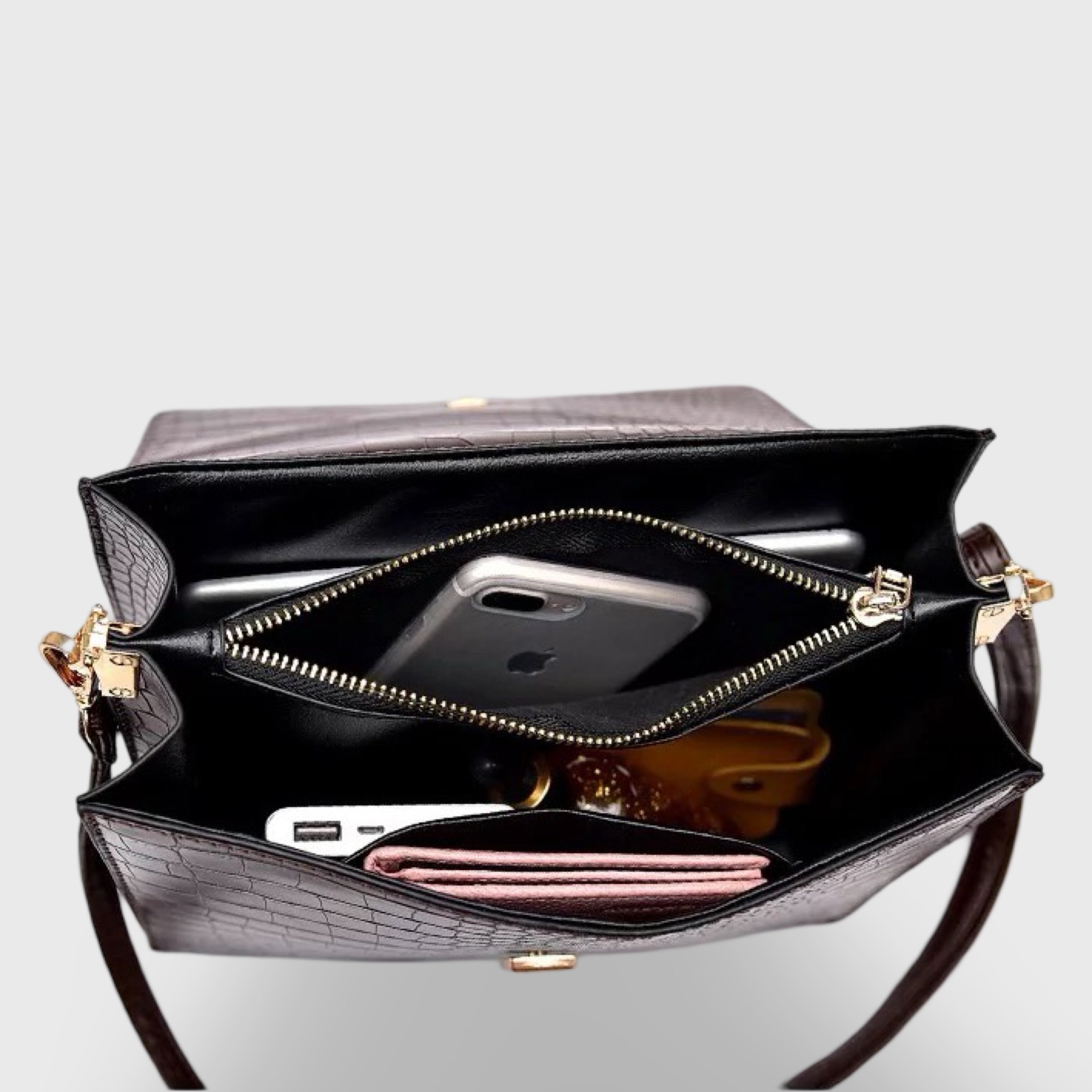 Aven Compacte crossbody schoudertas met crocoprint in leer