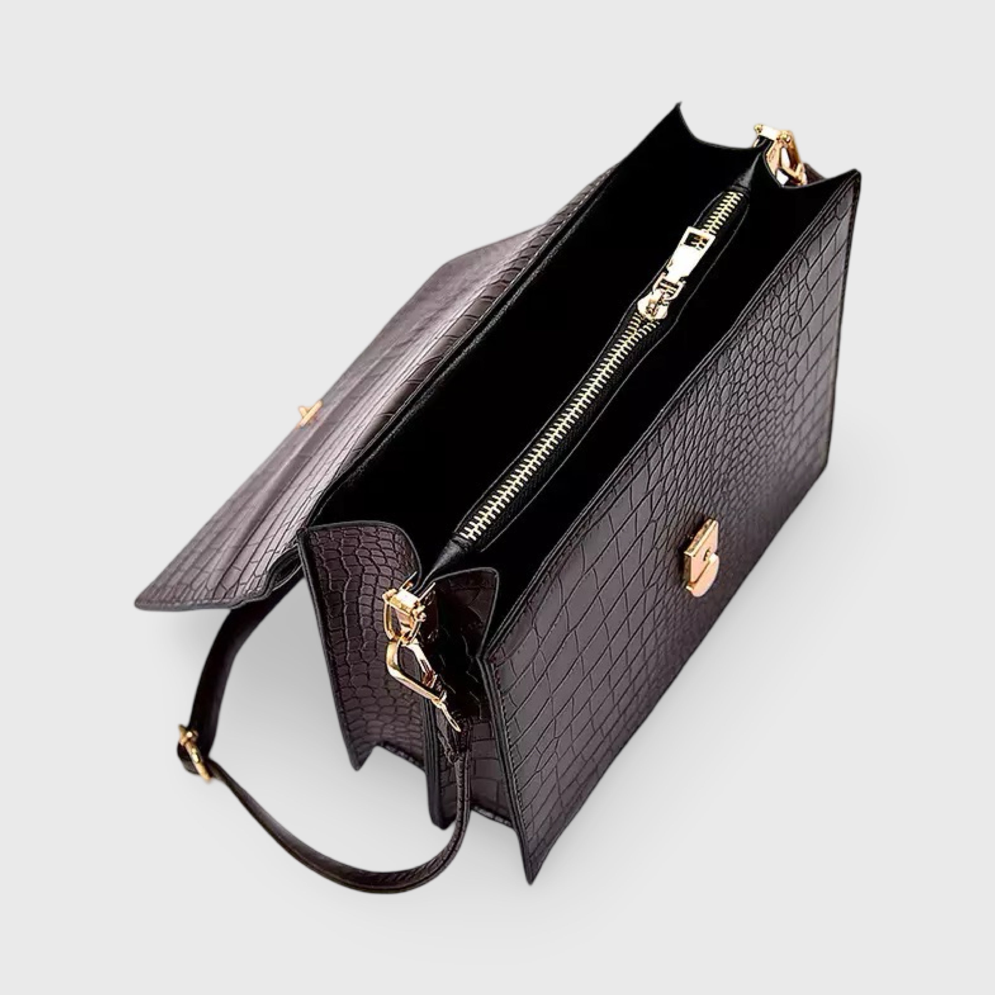 Aven Compacte crossbody schoudertas met crocoprint in leer