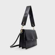 Aven Compacte crossbody schoudertas met crocoprint in leer