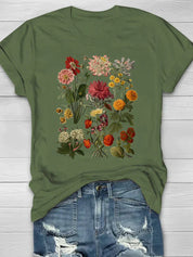 T-shirt groen met bloemenprint vooraanzicht