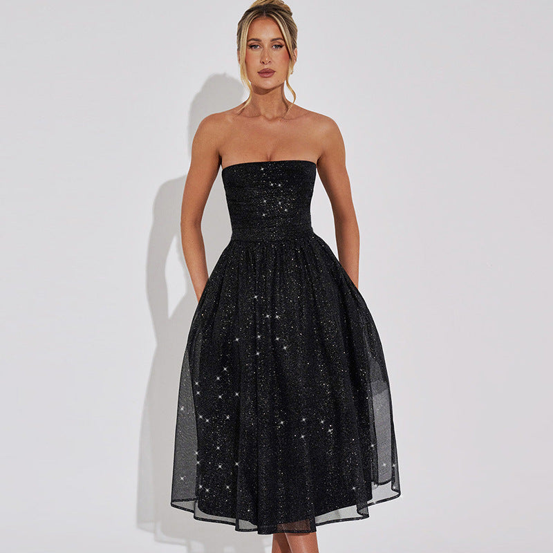 Black glitter dress isolated front view