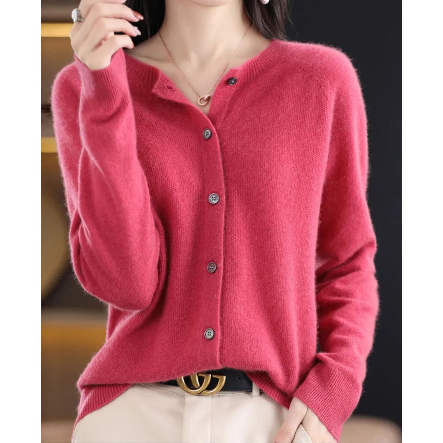 Dames cardigan roze met knopen voorzijde
