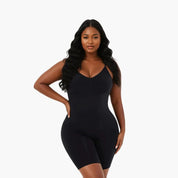 Black shaping bodysuit model wearing front view