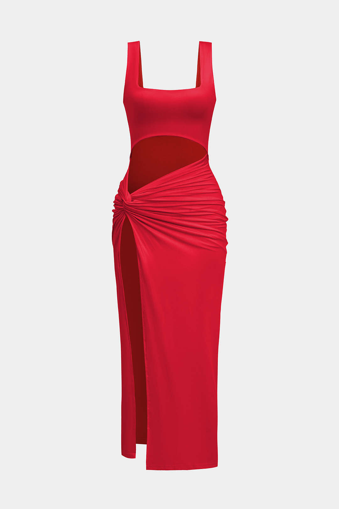 Midi dress red front view with side slit