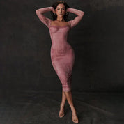Pink lace midi dress front view