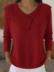 Red sweater with oversized collar front view
