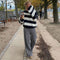 Wide-leg trousers blue and white striped walking view