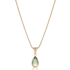 Gold necklace with teardrop-shaped green stone pendant, front view