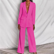 Elegante business set roze blazer en broek front view