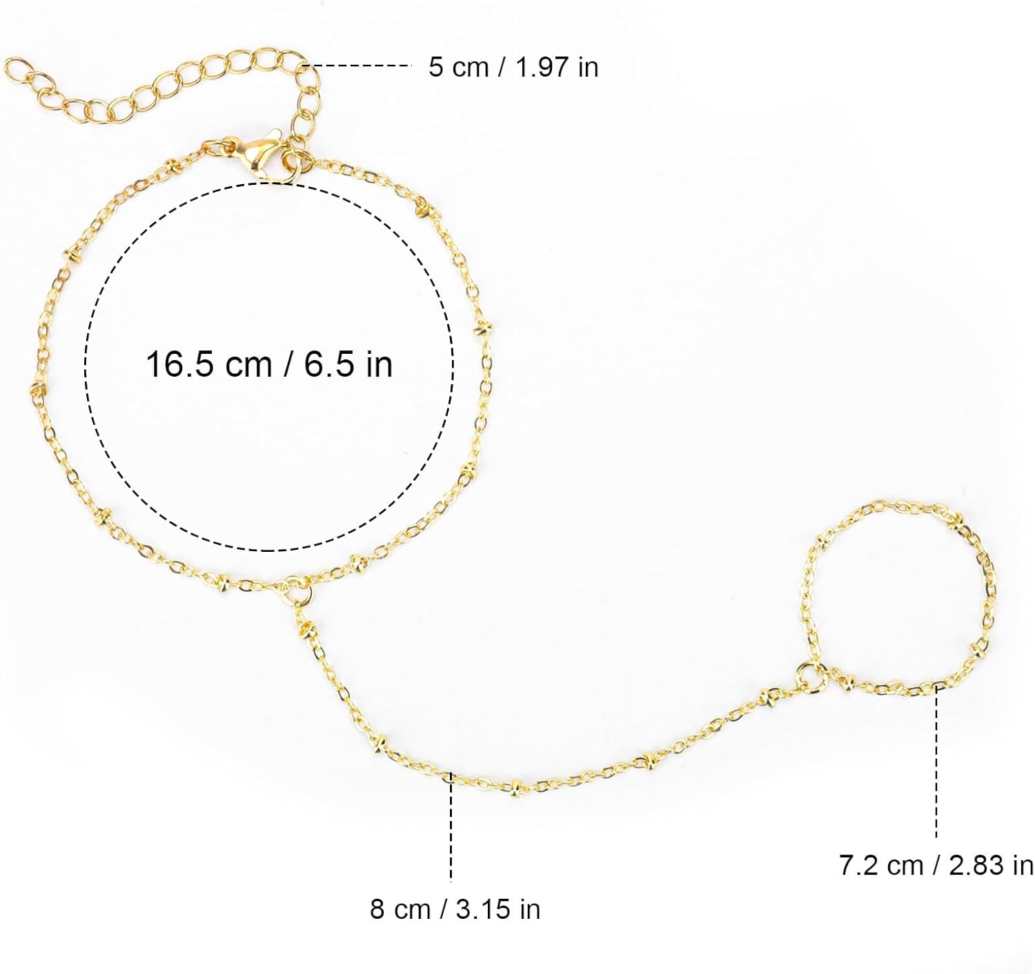 Gold chain bracelet with adjustable design size guide