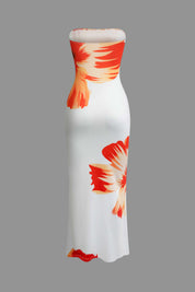 Yara | Strapless Midi-jurk met Tropische Hibiscusprint
