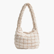 Cream puffy shoulder bag front view