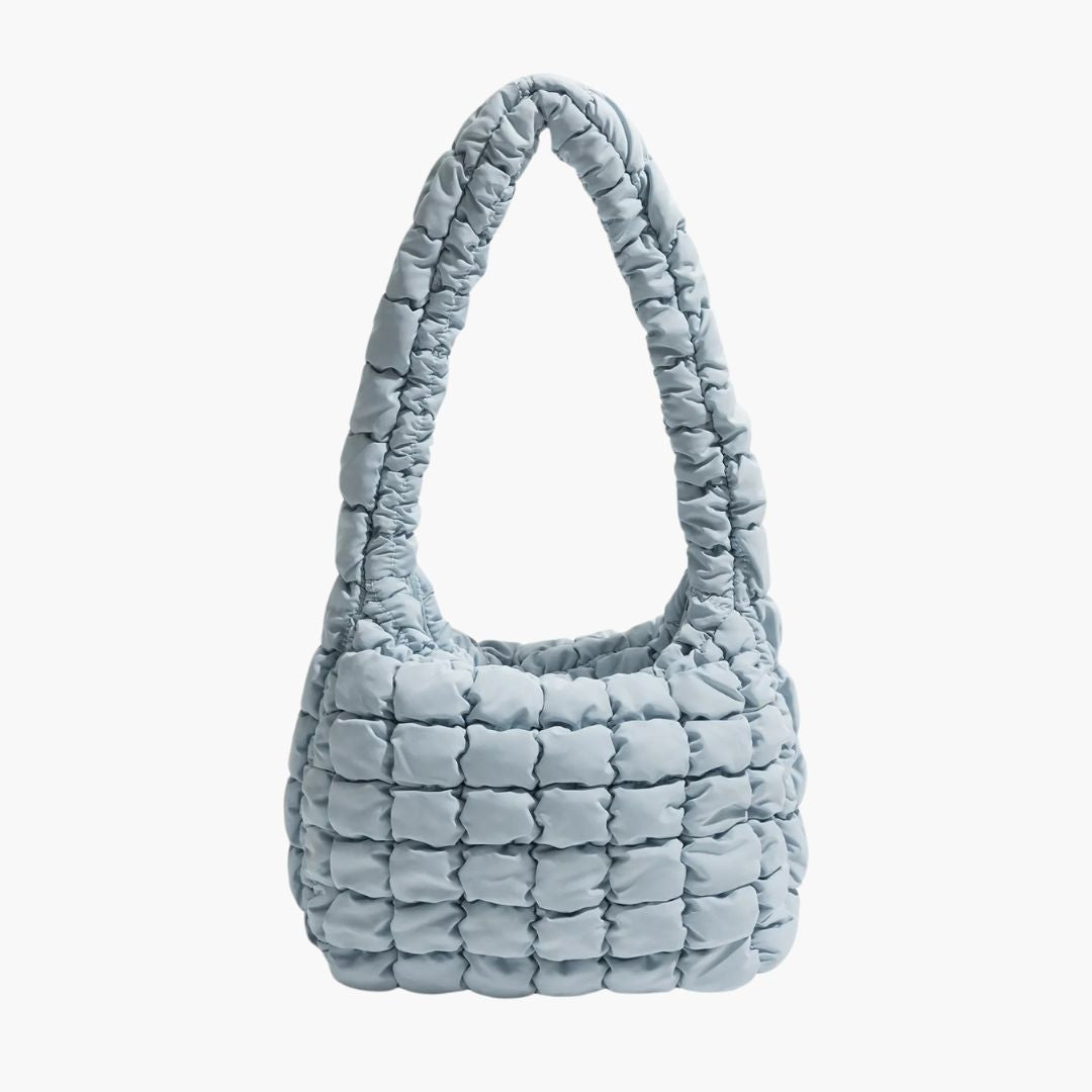 Light blue puffy shoulder bag front view