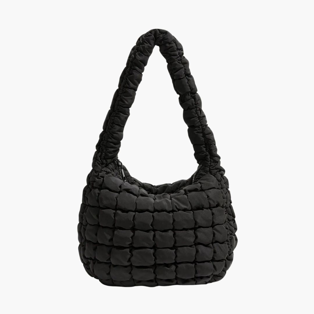 Black puffy shoulder bag front view