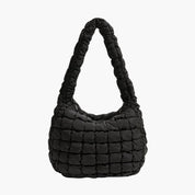 Black puffy shoulder bag front view