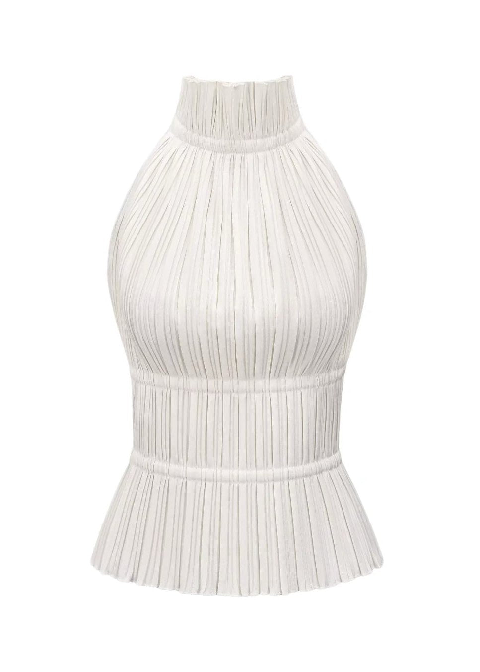 White pleated halter top front view