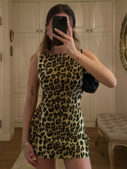 Leopard print dress sleeveless mirror selfie