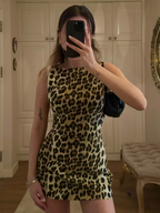 Leopard print dress sleeveless mirror selfie