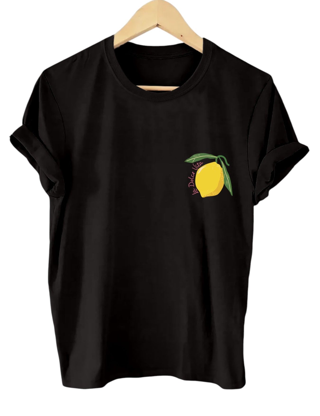 Zwart T-shirt met citroenprint voor dames, vooraanzicht