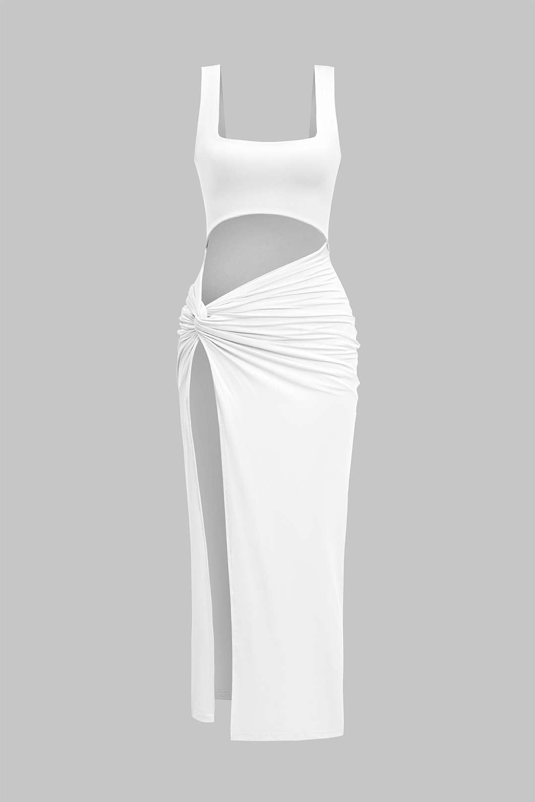 Midi dress white front view with side slit