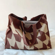 Shopper bag orange with beige geometric pattern front view