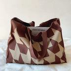 Shopper bag orange with beige geometric pattern front view