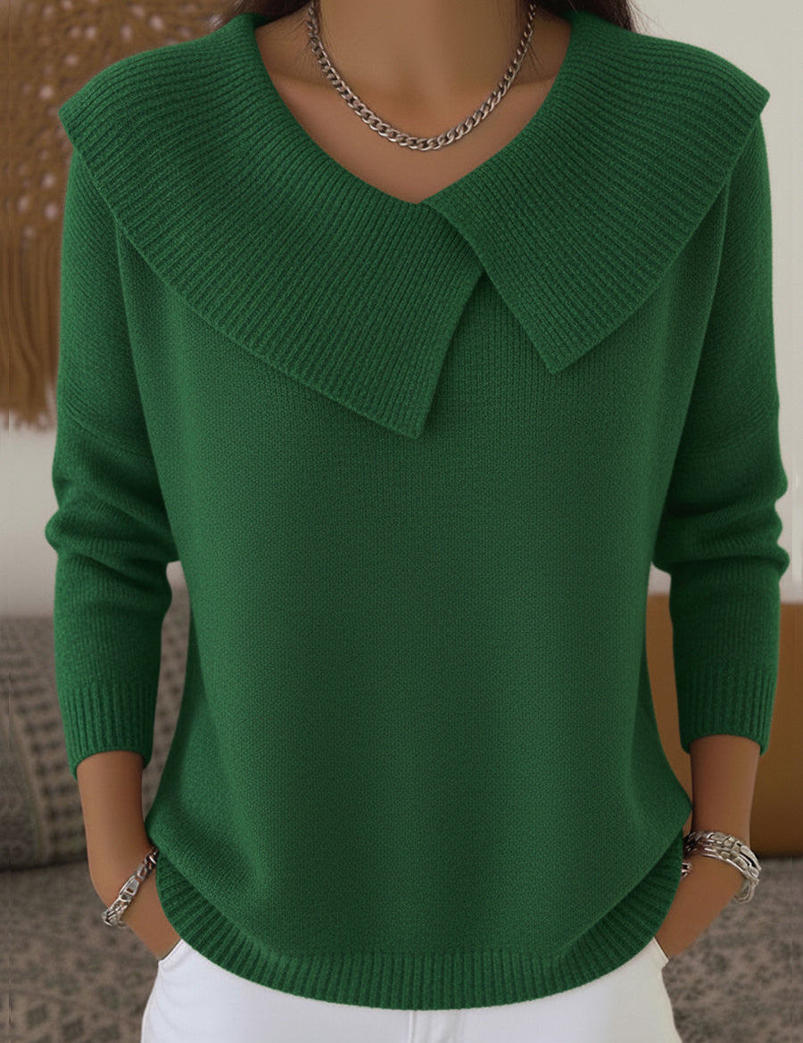 Green sweater with oversized collar front view