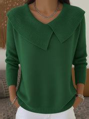 Green sweater with oversized collar front view