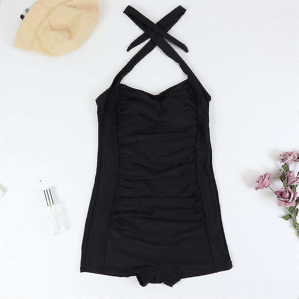 Badpak zwart met kruisbanden en ruchedetail vooraanzicht